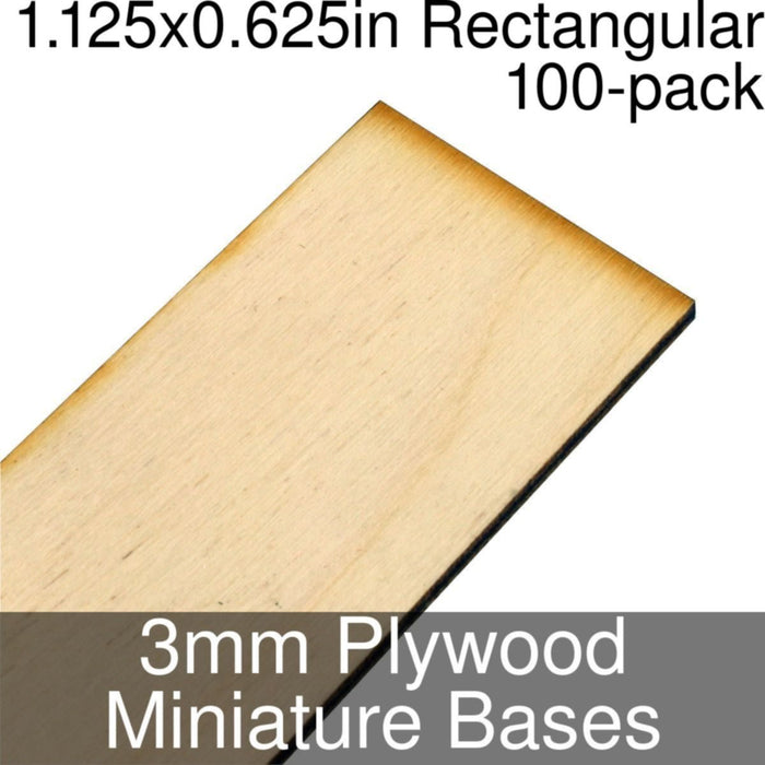 Miniature Bases, Rectangular, 1.125x0.625inch, 3mm Plywood (100)-Miniature Bases-LITKO Game Accessories
