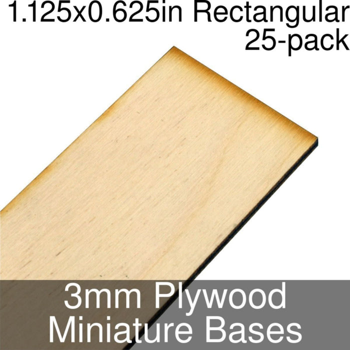 Miniature Bases, Rectangular, 1.125x0.625inch, 3mm Plywood (25) - LITKO Game Accessories