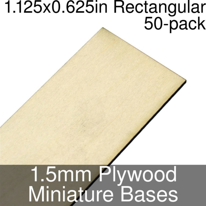 Miniature Bases, Rectangular, 1.125x0.625inch, 1.5mm Plywood (50) - LITKO Game Accessories