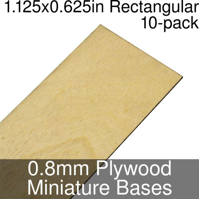 Miniature Bases, Rectangular, 1.125x0.625inch, 0.8mm Plywood (10) - LITKO Game Accessories