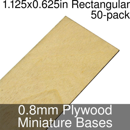 Miniature Bases, Rectangular, 1.125x0.625inch, 0.8mm Plywood (50)-Miniature Bases-LITKO Game Accessories