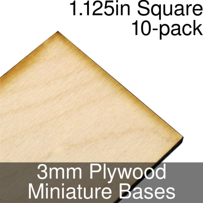 Miniature Bases, Square, 1.125inch, 3mm Plywood (10)-Miniature Bases-LITKO Game Accessories