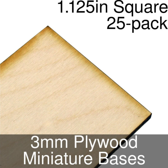 Miniature Bases, Square, 1.125inch, 3mm Plywood (25)-Miniature Bases-LITKO Game Accessories