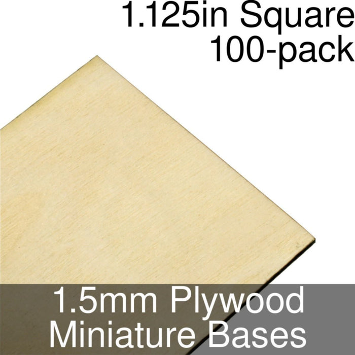 Miniature Bases, Square, 1.125inch, 1.5mm Plywood (100)-Miniature Bases-LITKO Game Accessories