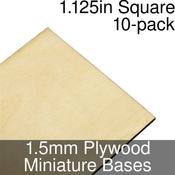 Miniature Bases, Square, 1.125inch, 1.5mm Plywood (10)-Miniature Bases-LITKO Game Accessories