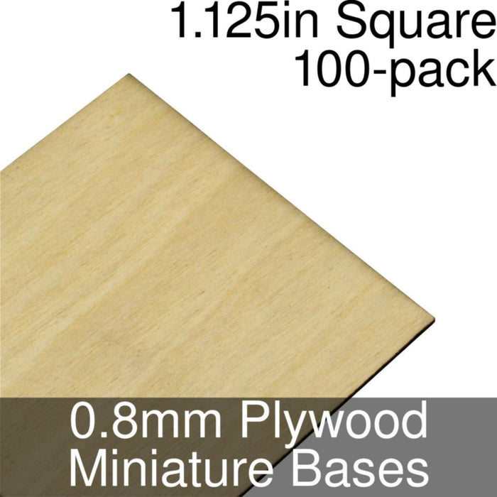 Miniature Bases, Square, 1.125inch, 0.8mm Plywood (100)-Miniature Bases-LITKO Game Accessories
