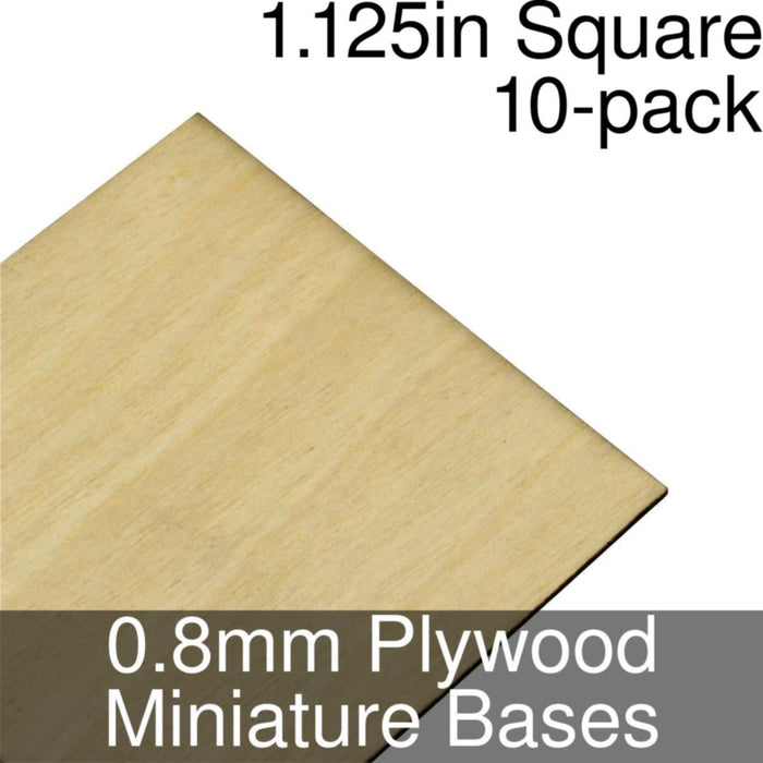 Miniature Bases, Square, 1.125inch, 0.8mm Plywood (10)-Miniature Bases-LITKO Game Accessories