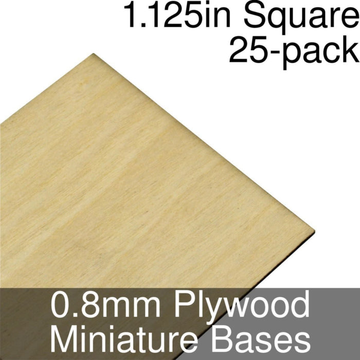 Miniature Bases, Square, 1.125inch, 0.8mm Plywood (25)-Miniature Bases-LITKO Game Accessories