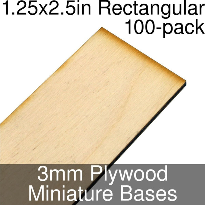 Miniature Bases, Rectangular, 1.25x2.5inch, 3mm Plywood (100)-Miniature Bases-LITKO Game Accessories