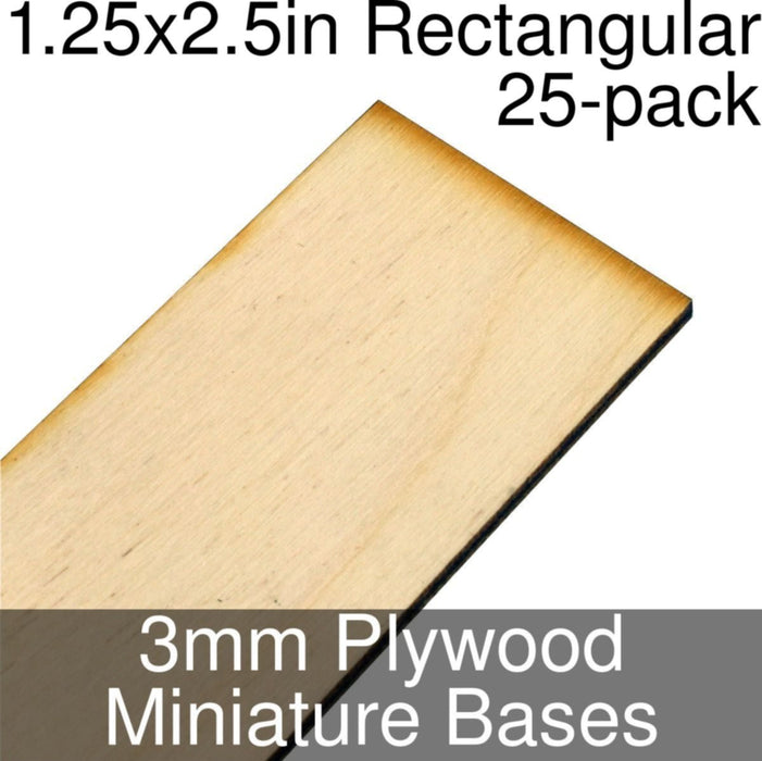 Miniature Bases, Rectangular, 1.25x2.5inch, 3mm Plywood (25)-Miniature Bases-LITKO Game Accessories