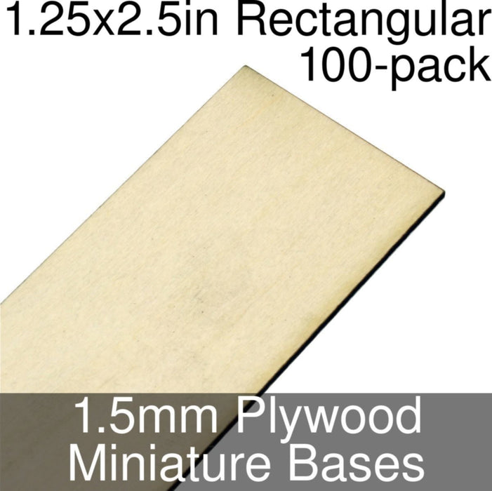 Miniature Bases, Rectangular, 1.25x2.5inch, 1.5mm Plywood (100)-Miniature Bases-LITKO Game Accessories