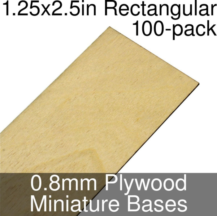Miniature Bases, Rectangular, 1.25x2.5inch, 0.8mm Plywood (100) - LITKO Game Accessories