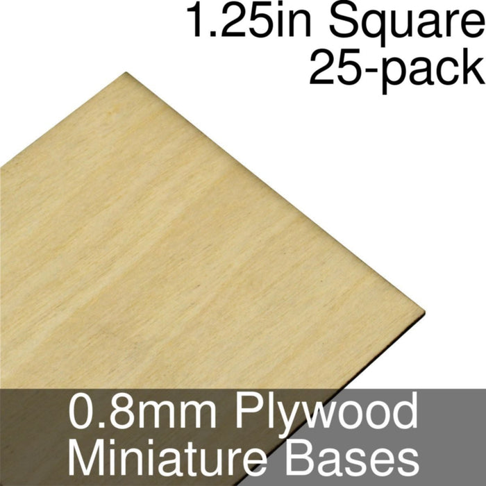 Miniature Bases, Square, 1.25inch, 0.8mm Plywood (25)-Miniature Bases-LITKO Game Accessories