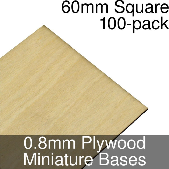 Miniature Bases, Square, 60mm, 0.8mm Plywood (100)-Miniature Bases-LITKO Game Accessories