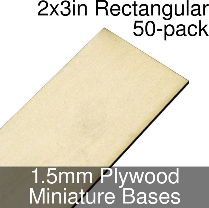 Miniature Bases, Rectangular, 2x3inch, 1.5mm Plywood (50)-Miniature Bases-LITKO Game Accessories