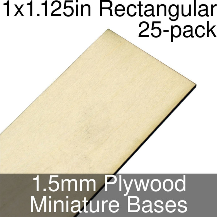 Miniature Bases, Rectangular, 1x1.125inch, 1.5mm Plywood (25)-Miniature Bases-LITKO Game Accessories