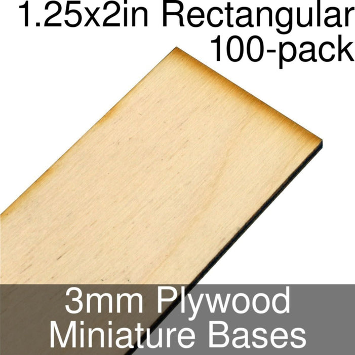 Miniature Bases, Rectangular, 1.25x2inch, 3mm Plywood (100) - LITKO Game Accessories
