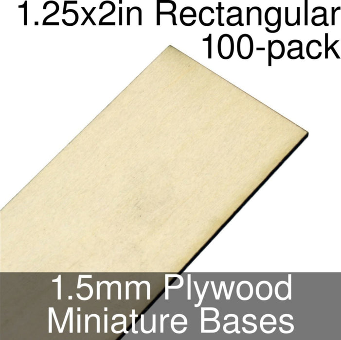Miniature Bases, Rectangular, 1.25x2inch, 1.5mm Plywood (100) - LITKO Game Accessories