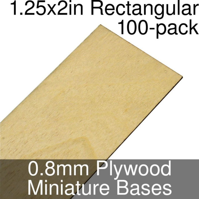 Miniature Bases, Rectangular, 1.25x2inch, 0.8mm Plywood (100)-Miniature Bases-LITKO Game Accessories