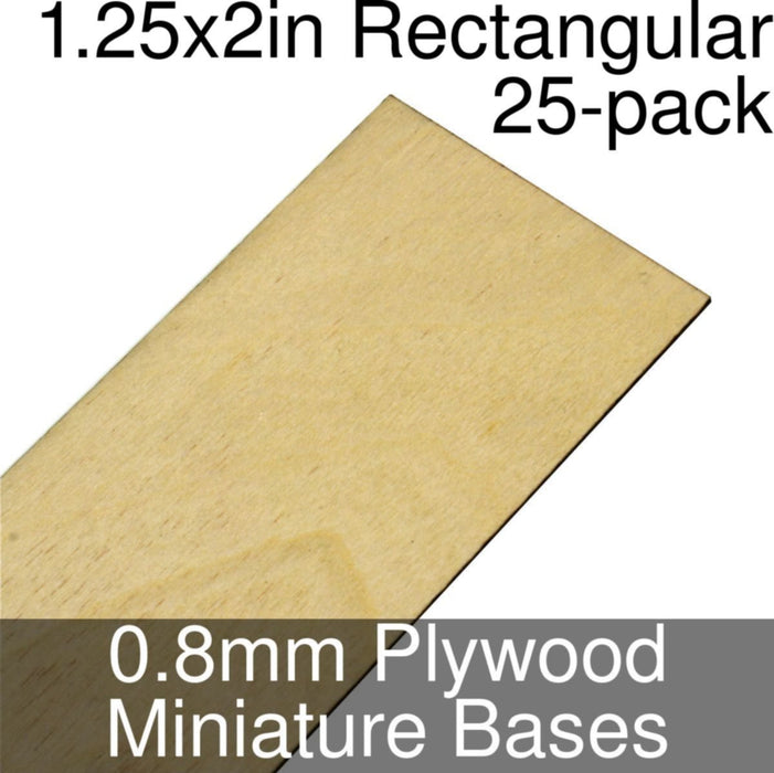 Miniature Bases, Rectangular, 1.25x2inch, 0.8mm Plywood (25)-Miniature Bases-LITKO Game Accessories
