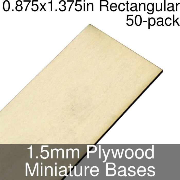 Miniature Bases, Rectangular, 0.875x1.375inch, 1.5mm Plywood (50)-Miniature Bases-LITKO Game Accessories