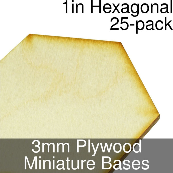 Miniature Bases, Hexagonal, 1inch, 3mm Plywood (25)-Miniature Bases-LITKO Game Accessories