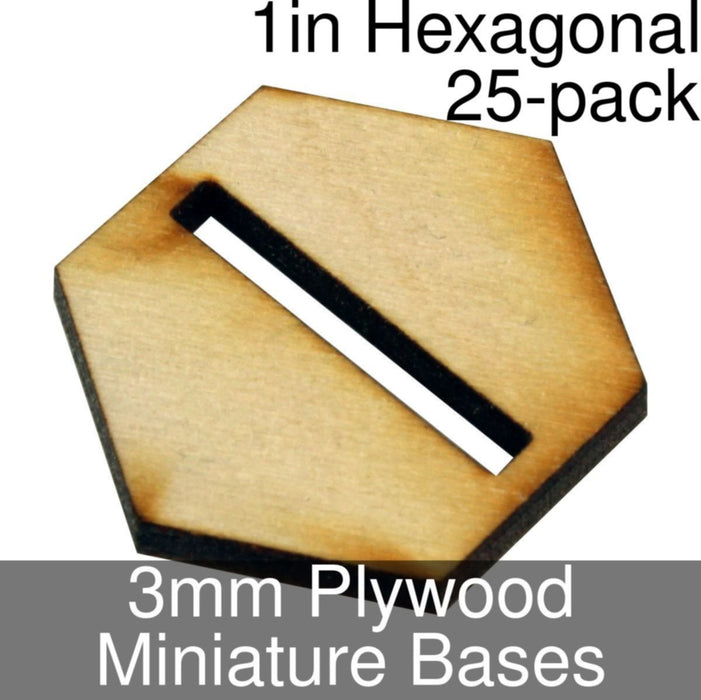 Miniature Bases, Hexagonal, 1in (Slotted), 3mm Plywood (25)-Miniature Bases-LITKO Game Accessories