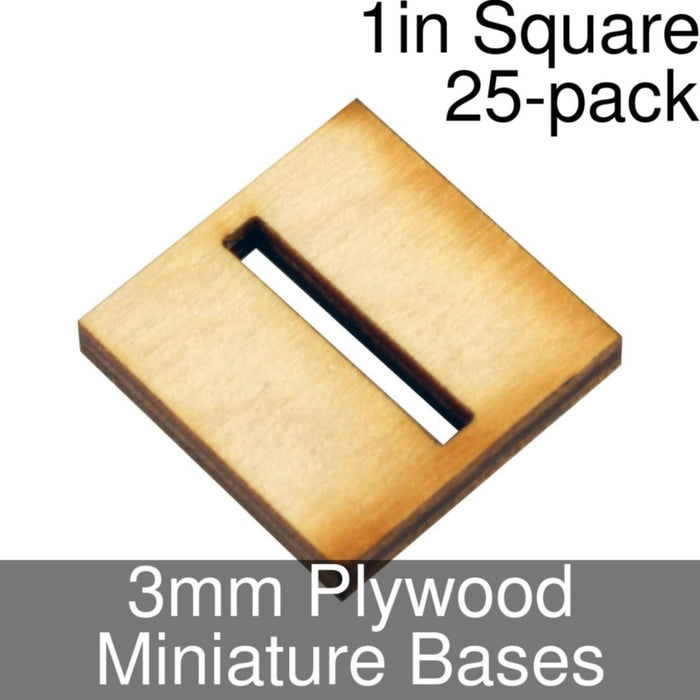 Miniature Bases, Square, 1in (Slotted), 3mm Plywood (25)-Miniature Bases-LITKO Game Accessories