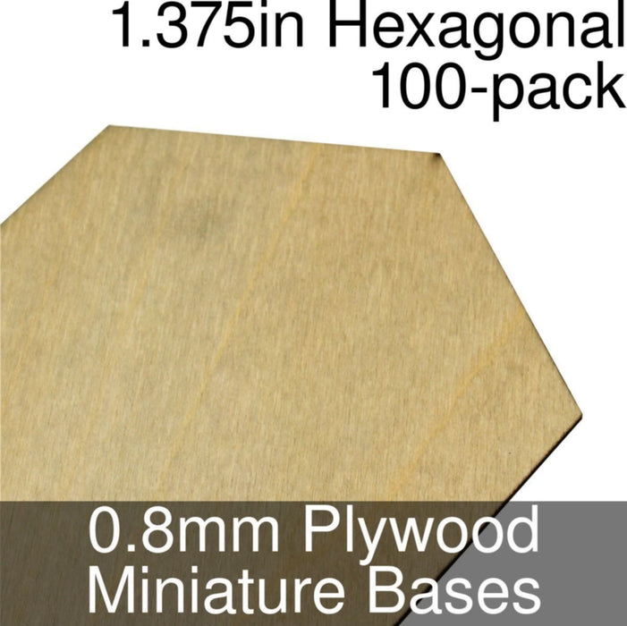 Miniature Bases, Hexagonal, 1.375inch, 0.8mm Plywood (100)-Miniature Bases-LITKO Game Accessories