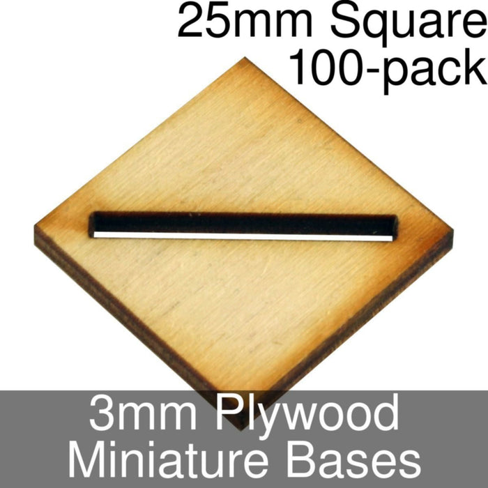 Miniature Bases, Square, 25mm (Diagonal Slotted), 3mm Plywood (100)-Miniature Bases-LITKO Game Accessories