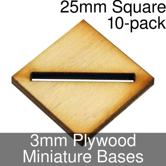 Miniature Bases, Square, 25mm (Diagonal Slotted), 3mm Plywood (10)-Miniature Bases-LITKO Game Accessories