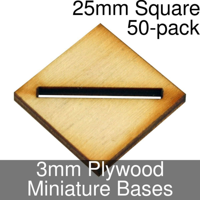 Miniature Bases, Square, 25mm (Diagonal Slotted), 3mm Plywood (50)-Miniature Bases-LITKO Game Accessories