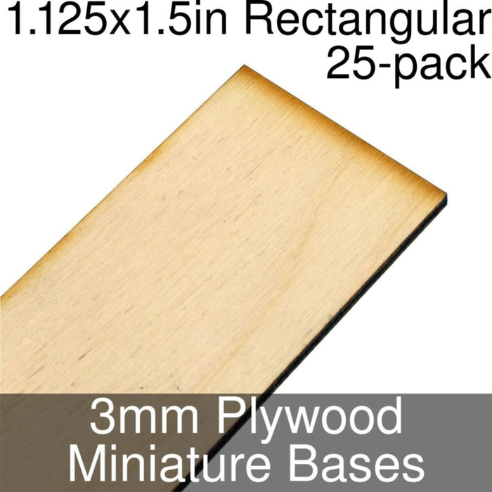 Miniature Bases, Rectangular, 1.125x1.5inch, 3mm Plywood (25)-Miniature Bases-LITKO Game Accessories