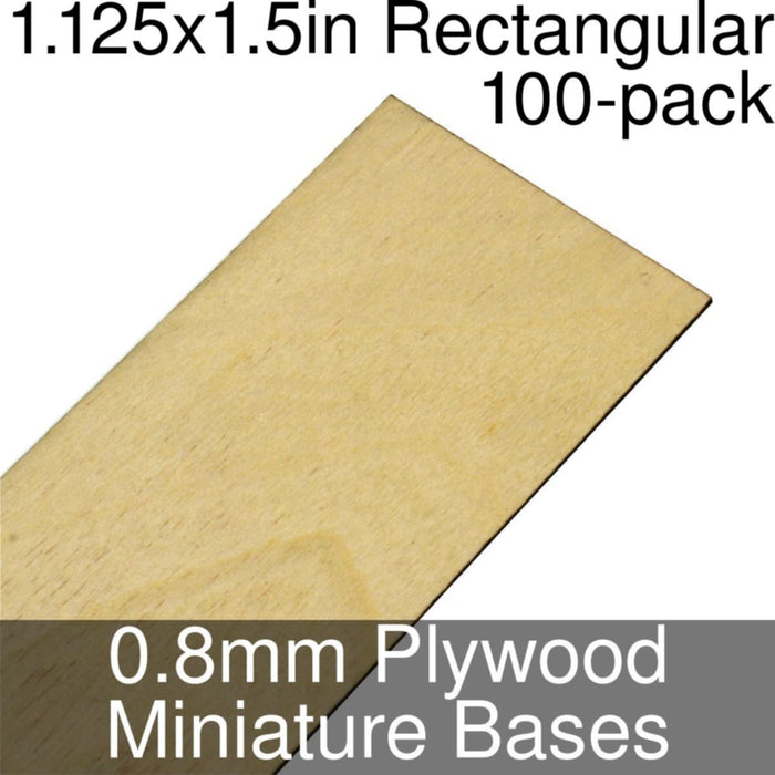 Miniature Bases, Rectangular, 1.125x1.5inch, 0.8mm Plywood (100)-Miniature Bases-LITKO Game Accessories