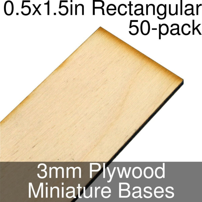 Miniature Bases, Rectangular, 0.5x1.5inch, 3mm Plywood (50)-Miniature Bases-LITKO Game Accessories