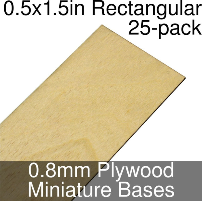 Miniature Bases, Rectangular, 0.5x1.5inch, 0.8mm Plywood (25)-Miniature Bases-LITKO Game Accessories