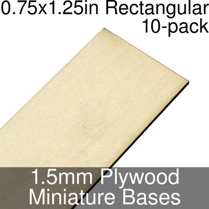 Miniature Bases, Rectangular, 0.75x1.25inch, 1.5mm Plywood (10)-Miniature Bases-LITKO Game Accessories