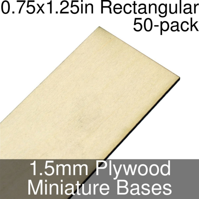 Miniature Bases, Rectangular, 0.75x1.25inch, 1.5mm Plywood (50)-Miniature Bases-LITKO Game Accessories