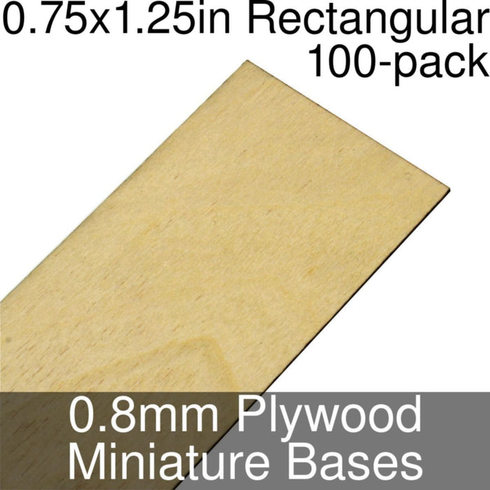 Miniature Bases, Rectangular, 0.75x1.25inch, 0.8mm Plywood (100)-Miniature Bases-LITKO Game Accessories