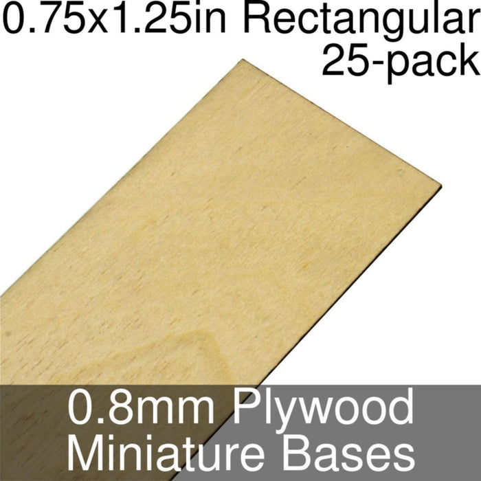 Miniature Bases, Rectangular, 0.75x1.25inch, 0.8mm Plywood (25)-Miniature Bases-LITKO Game Accessories