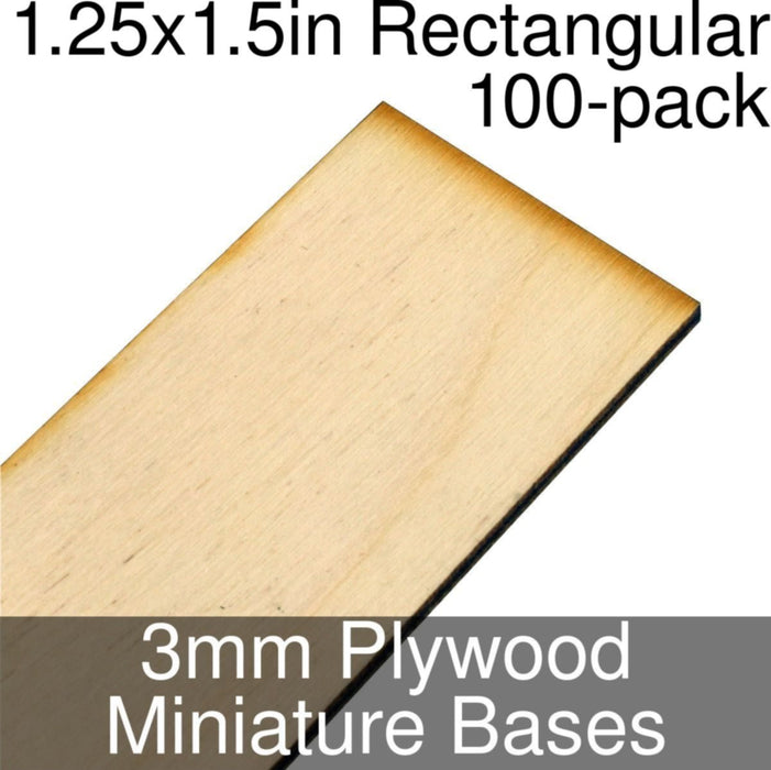 Miniature Bases, Rectangular, 1.25x1.5inch, 3mm Plywood (100)-Miniature Bases-LITKO Game Accessories