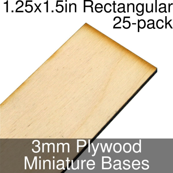 Miniature Bases, Rectangular, 1.25x1.5inch, 3mm Plywood (25)-Miniature Bases-LITKO Game Accessories