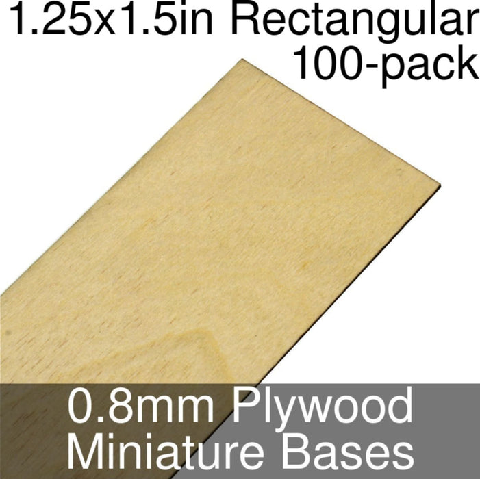 Miniature Bases, Rectangular, 1.25x1.5inch, 0.8mm Plywood (100)-Miniature Bases-LITKO Game Accessories