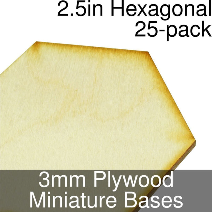 Miniature Bases, Hexagonal, 2.5inch, 3mm Plywood (25)-Miniature Bases-LITKO Game Accessories