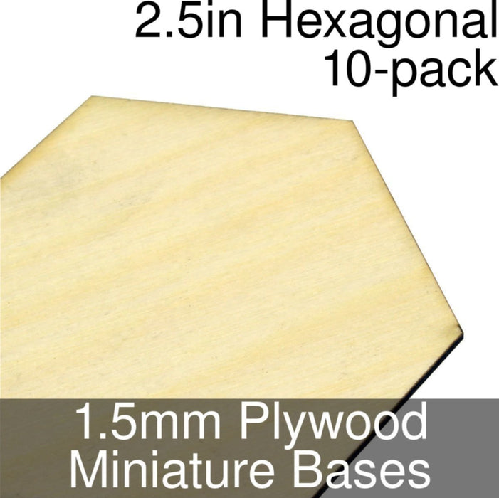 Miniature Bases, Hexagonal, 2.5inch, 1.5mm Plywood (10)-Miniature Bases-LITKO Game Accessories