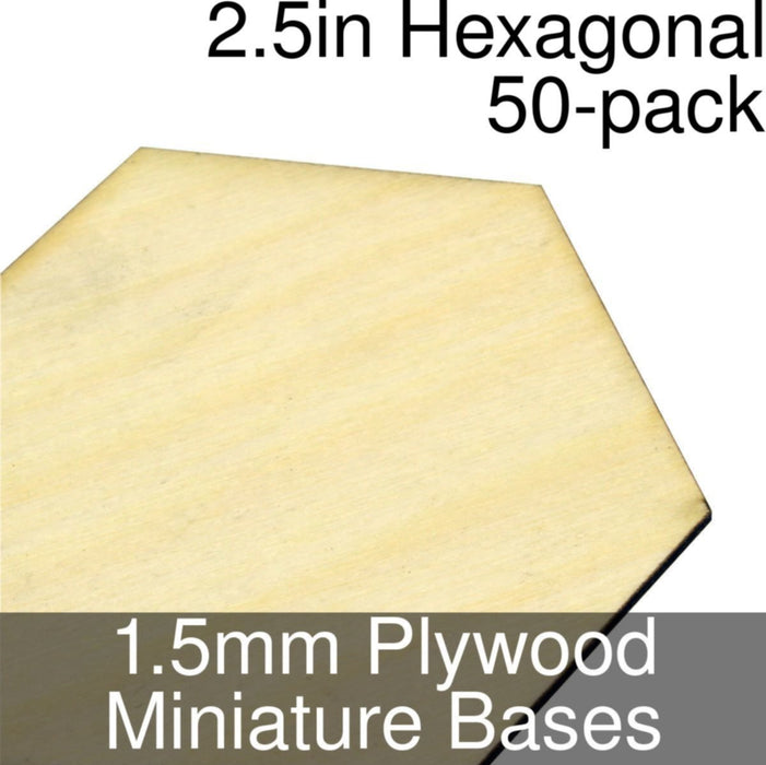 Miniature Bases, Hexagonal, 2.5inch, 1.5mm Plywood (50)-Miniature Bases-LITKO Game Accessories