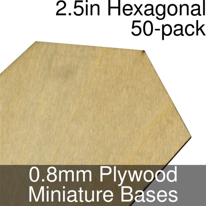 Miniature Bases, Hexagonal, 2.5inch, 0.8mm Plywood (50)-Miniature Bases-LITKO Game Accessories