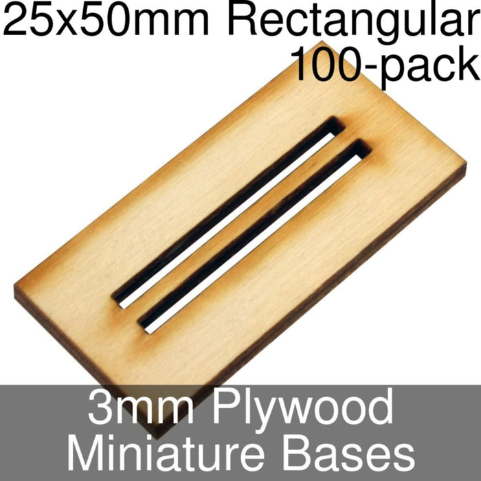 Miniature Bases, Rectangular, 25x50mm (Double Slotted), 3mm Plywood (100) - LITKO Game Accessories
