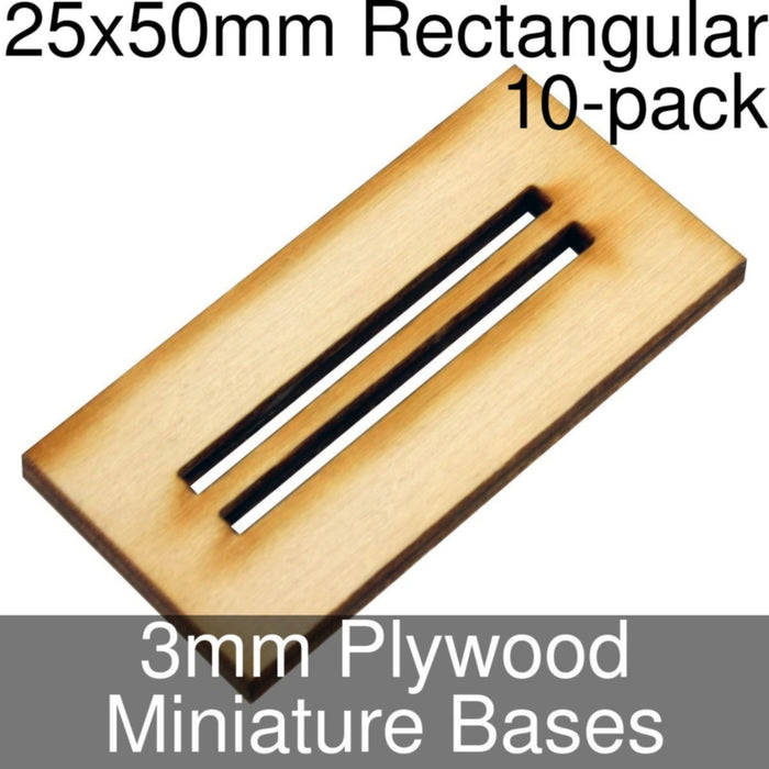 Miniature Bases, Rectangular, 25x50mm (Double Slotted), 3mm Plywood (10)-Miniature Bases-LITKO Game Accessories