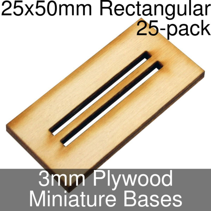 Miniature Bases, Rectangular, 25x50mm (Double Slotted), 3mm Plywood (25)-Miniature Bases-LITKO Game Accessories